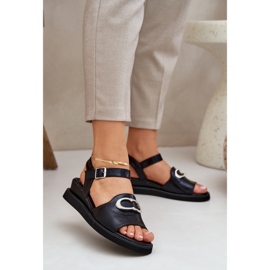 Jezzi Sandales de coin pour femmes peintes avec une décoration noire 2