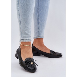 Jezzi Ballerines ouvertes avec un arc en cuir noir écologique le noir 2