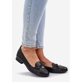 Jezzi Ballerines ouvertes avec un arc en cuir noir écologique le noir 1