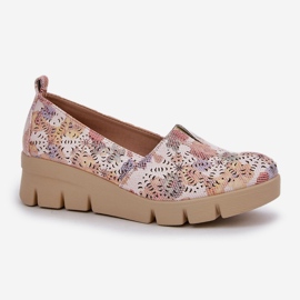 Jezzi Chaussures pour femmes avec un motif de coin multicolore ouvert blanche 4
