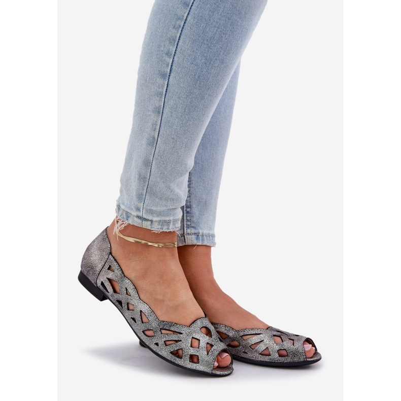 Jezzi Ballerines d'ouverture en argent avec doigts nus 1 Jezzi Ballerines d'ouverture en argent avec doigts nus 1