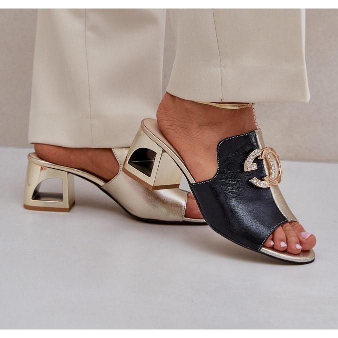 Talons en cuir élégant Laura Messi 2875 noir et or le noir 2