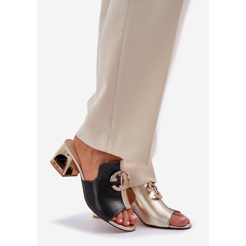 Talons en cuir élégant Laura Messi 2875 noir et or 1