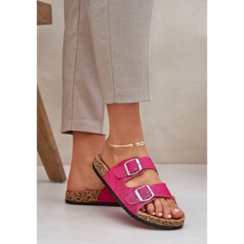 Flip de matériau -flops sur une semelle de liège avec boucles. rose 3