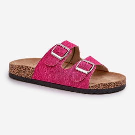 Flip de matériau -flops sur une semelle de liège avec boucles. rose 4