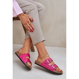 Flip de matériau -flops sur une semelle de liège avec boucles. rose 6