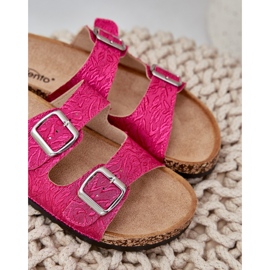 Flip de matériau -flops sur une semelle de liège avec boucles. rose 8
