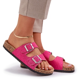 Flip de matériau -flops sur une semelle de liège avec boucles. rose 9
