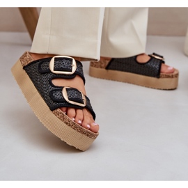 Pantoufles avec tresse et boucles sur la plate-forme massive noire 2