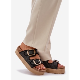 Pantoufles avec tresse et boucles sur la plate-forme massive noire 1