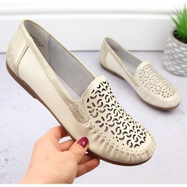 Chaussures ajourées confortables en cuir Rieker W RKR658, beige 2