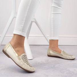 Chaussures ajourées confortables en cuir Rieker W RKR658, beige 4