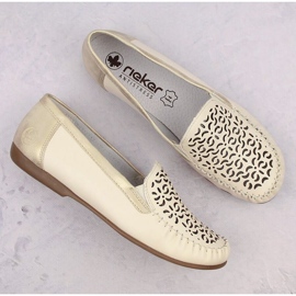 Chaussures ajourées confortables en cuir Rieker W RKR658, beige 7