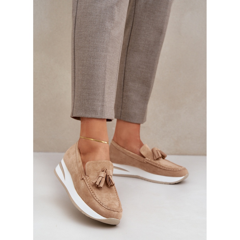 Mocassins sur un délicat coin écologique, daim beige 2