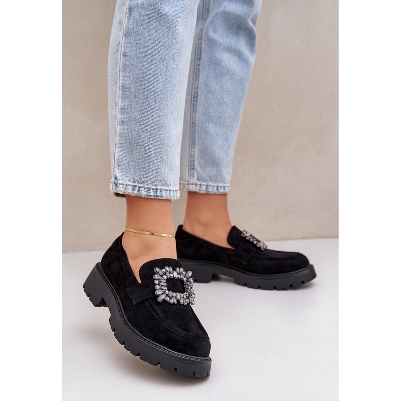 Eco en daim des mocassins pour femmes avec une broche décorative noire le noir 2