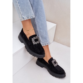 Eco en daim des mocassins pour femmes avec une broche décorative noire le noir 6