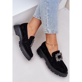 Eco en daim des mocassins pour femmes avec une broche décorative noire le noir 7