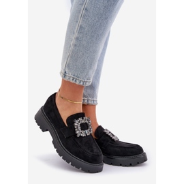 Eco en daim des mocassins pour femmes avec une broche décorative noire 1