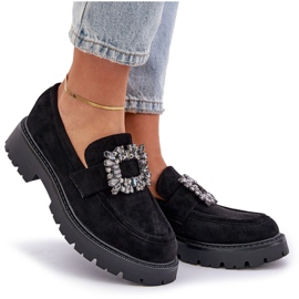 Eco en daim des mocassins pour femmes avec une broche décorative noire le noir 8