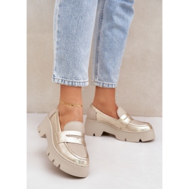 Zazoo Mocassins en cuir pour femmes plates dorées d'or 2 Zazoo Mocassins en cuir pour femmes plates dorées d'or 2