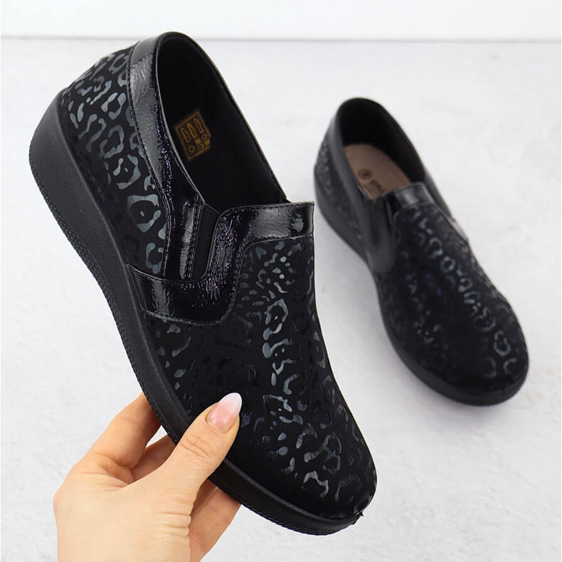 Chaussures confortables pour femmes en imprimé léopard inséré unisoft 8910 le noir 1
