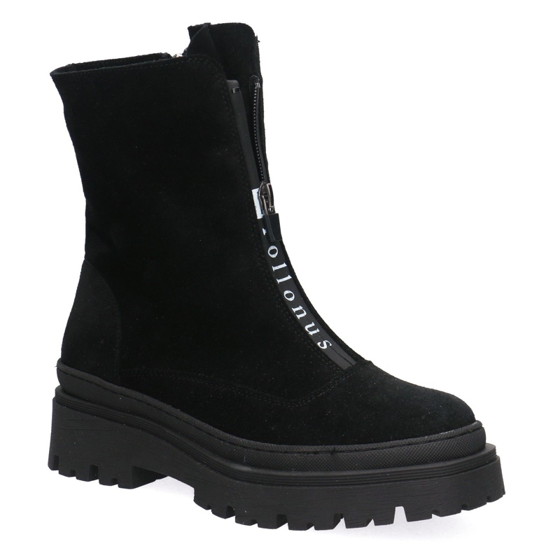 Travailleurs du cuir féminin Pollonus Black Velor 5-1601-001 le noir 1