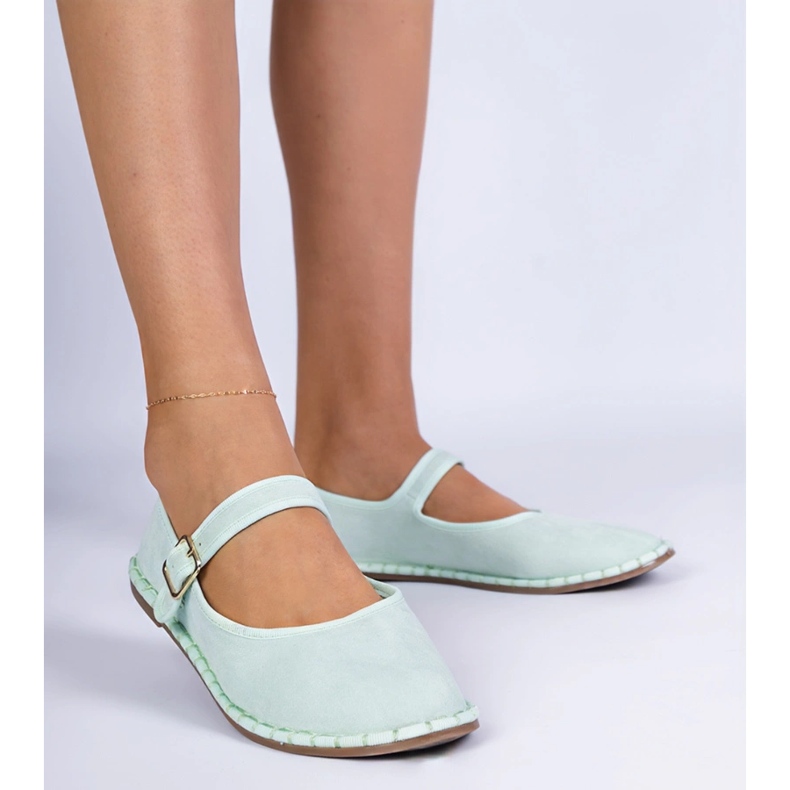 Ballerines de femmes vertes avec fermoir 1