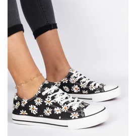 Baskets en tissu pour femmes noires avec des fleurs le noir 1