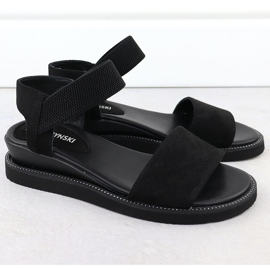 Sandales des femmes en fossé bas de Suede Black M. Daszyński MR2267-8 le noir 2
