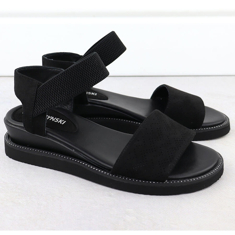 Sandales des femmes en fossé bas de Suede Black M. Daszyński MR2267-8 noir 2
