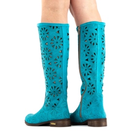 Olivier Bottines ajourées femme turquoise bleu 4