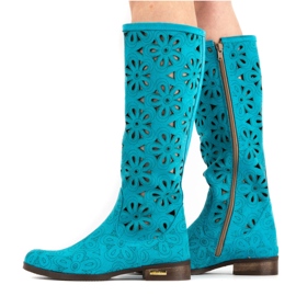 Olivier Bottines ajourées femme turquoise bleu 5