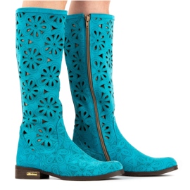Olivier Bottines ajourées femme turquoise bleu 6