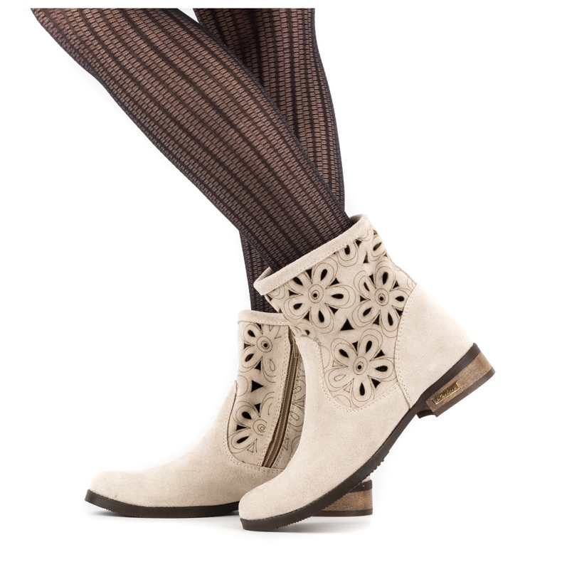Olivier Boots ajourées confortables Alice beige clair 1