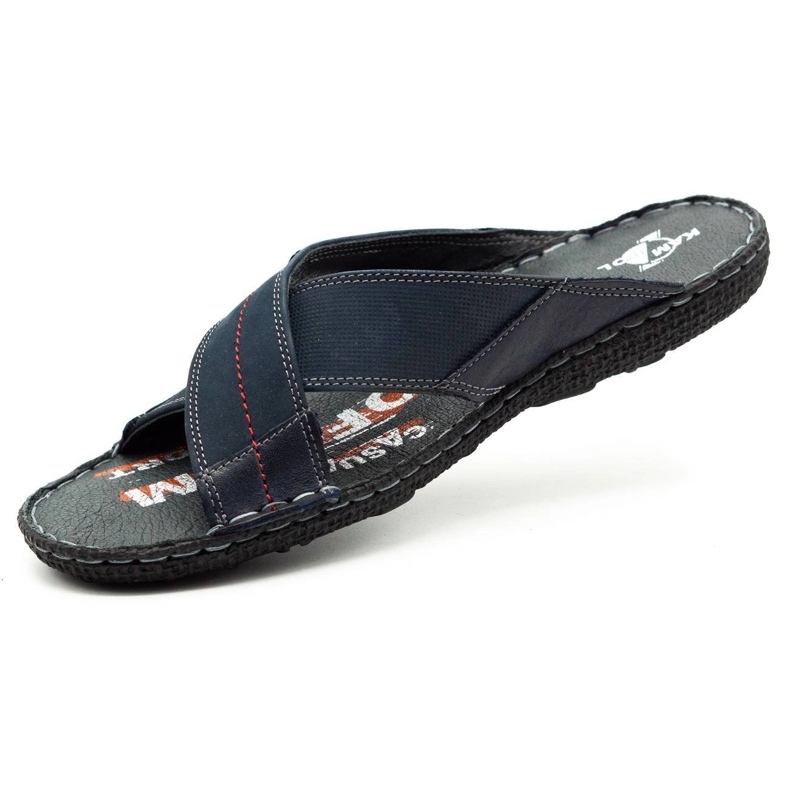 Kampol Chaussons cuir homme 200/N bleu marine 2