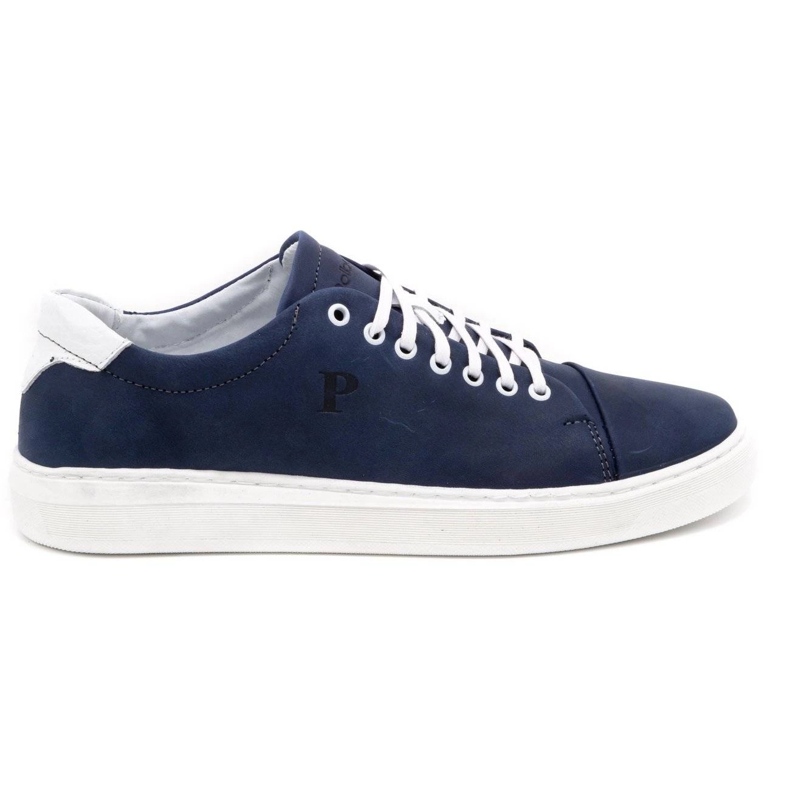 Polbut Chaussures en cuir pour hommes 2109 bleu marine avec blanc blanche 1