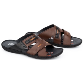 Kampol Chaussons cuir homme 201/55 face marron brun 2