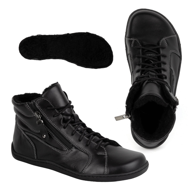 Olivier Chaussures d'hiver en cuir pieds nus minimalistes pour femmes 1261 noir 2