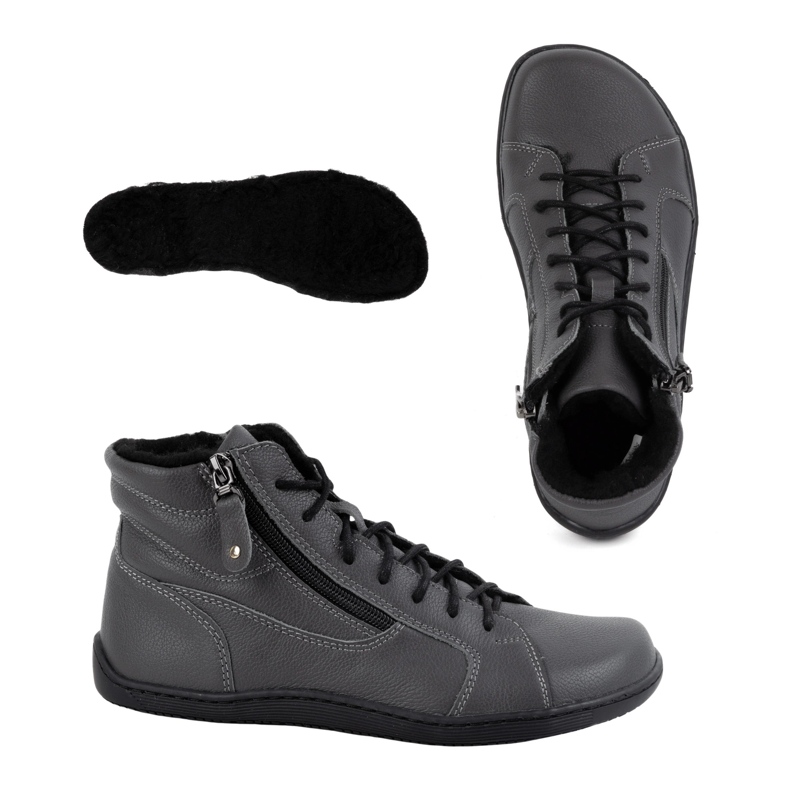 Olivier Chaussures d'hiver minimalistes en cuir pour femmes, pieds nus, 1261 gris 1 Olivier Chaussures d'hiver minimalistes en cuir pour femmes, pieds nus, 1261 gris 1