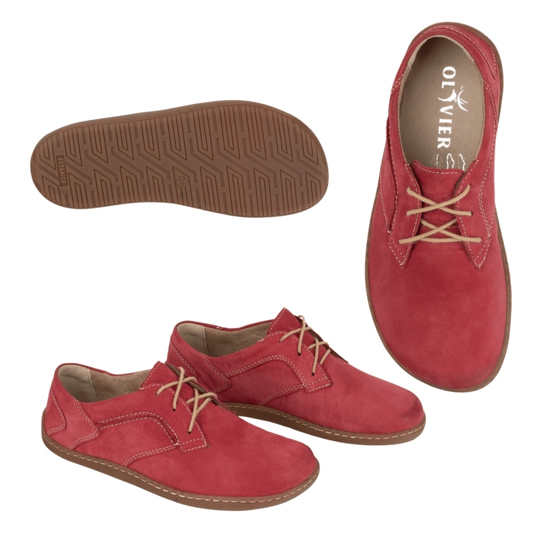 Olivier Chaussures en cuir minimaliste aux pieds nus pour femmes 1082 Nubuk rouge 1