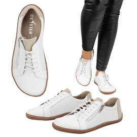 Olivier Chaussures en cuir minimaliste des femmes Modèle perforé aux pieds nus 1243 blanc blanche 1
