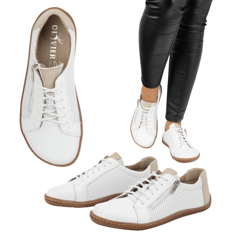 Olivier Chaussures en cuir minimaliste des femmes Modèle perforé aux pieds nus 1243 blanc blanche 1 Olivier Chaussures en cuir minimaliste des femmes Modèle perforé aux pieds nus 1243 blanc blanche 1