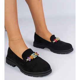 Mocassins noirs pour femmes décorées de pierres 2