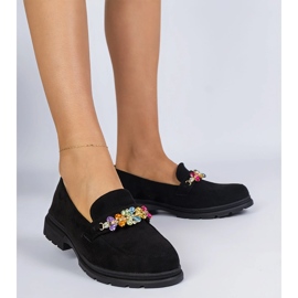 Mocassins noirs pour femmes décorées de pierres 1