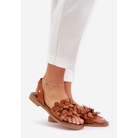 Sandales en cuir avec talons plats zazoo 40425 marron brun 1