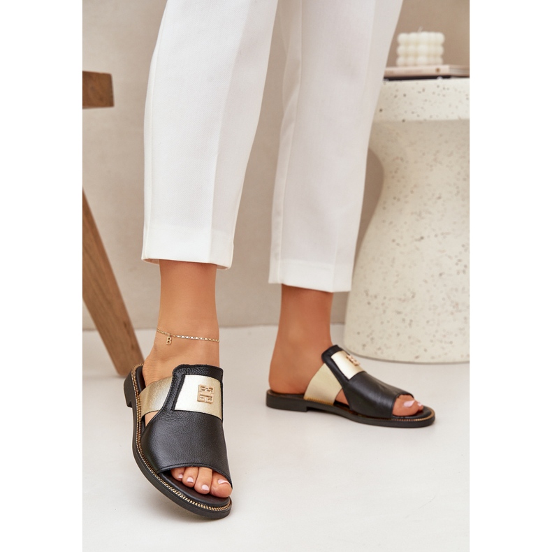 Les tongs en cuir naturel élégant zazoo 40423 noir 2
