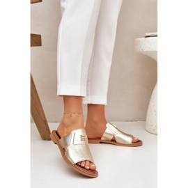 Élégants pantoufles en cuir naturel Zazoo 40423 Zloty doré 2