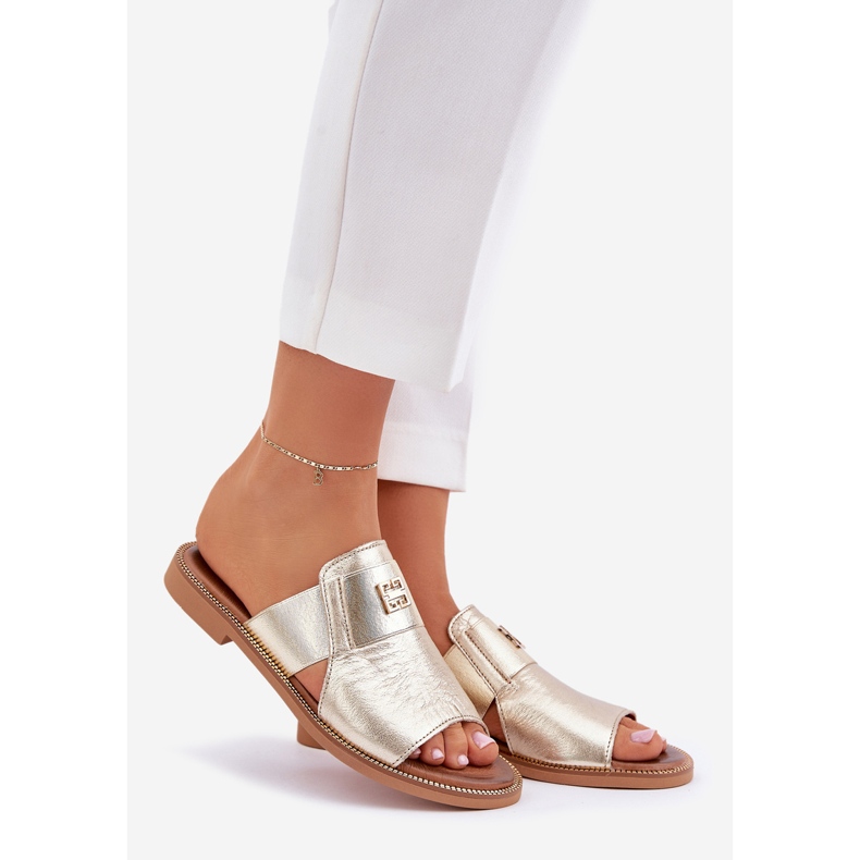 Élégants pantoufles en cuir naturel Zazoo 40423 Zloty doré 1