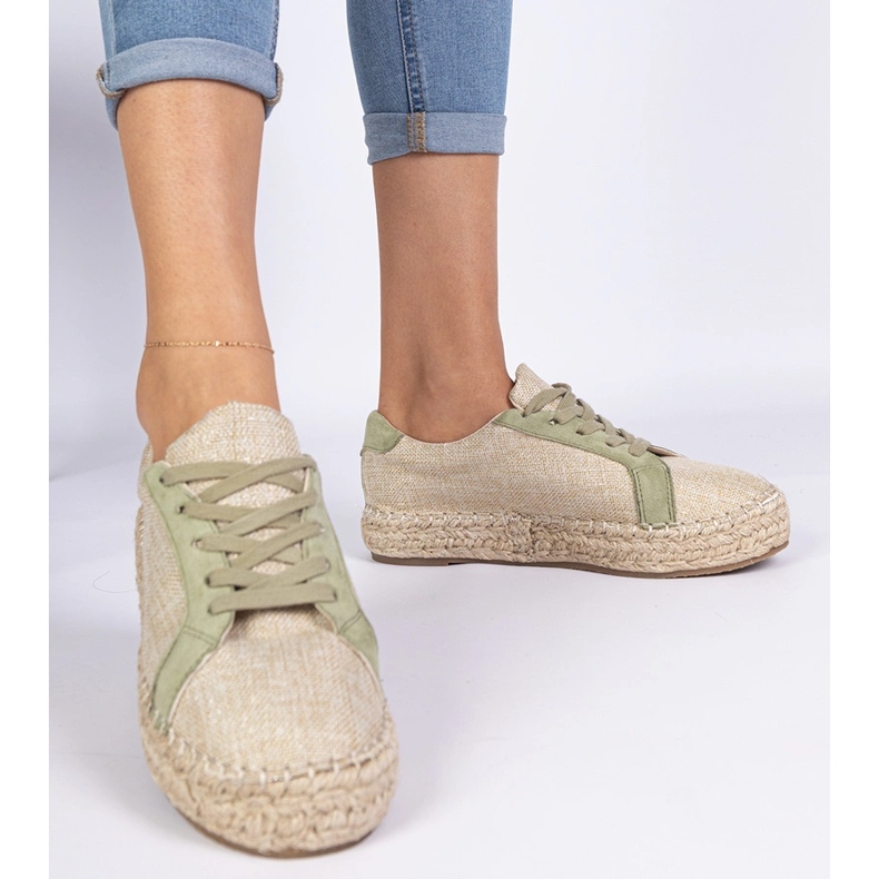 Espadrilles en dentelle des femmes vertes 1