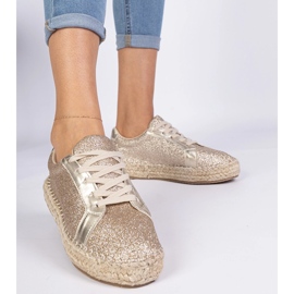 Espadrilles féminines dorées décorées de paillettes d'or 1
